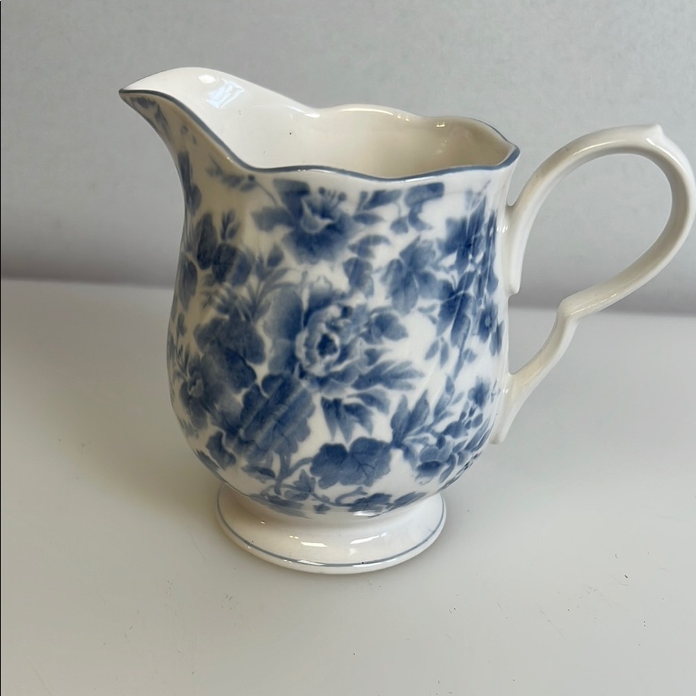 Floral Blue and White footed creamer by Nikko Japan